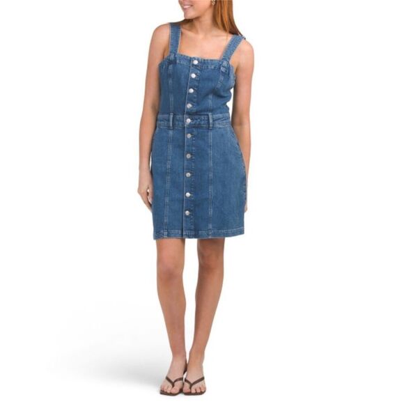 Paige Maddy blue jean denim mini dress adjustable straps button front 8 - Picture 1 of 7